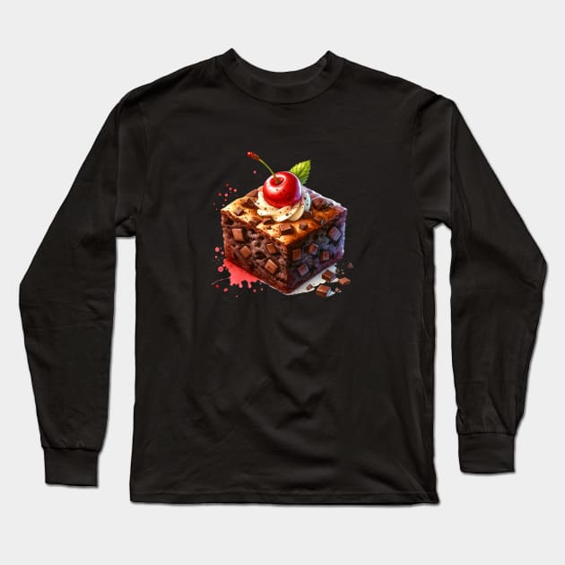 Brownie Cherry Milk Sweet Food Breakfast Yummy Kawaii Vintage Long Sleeve T-Shirt by Flowering Away